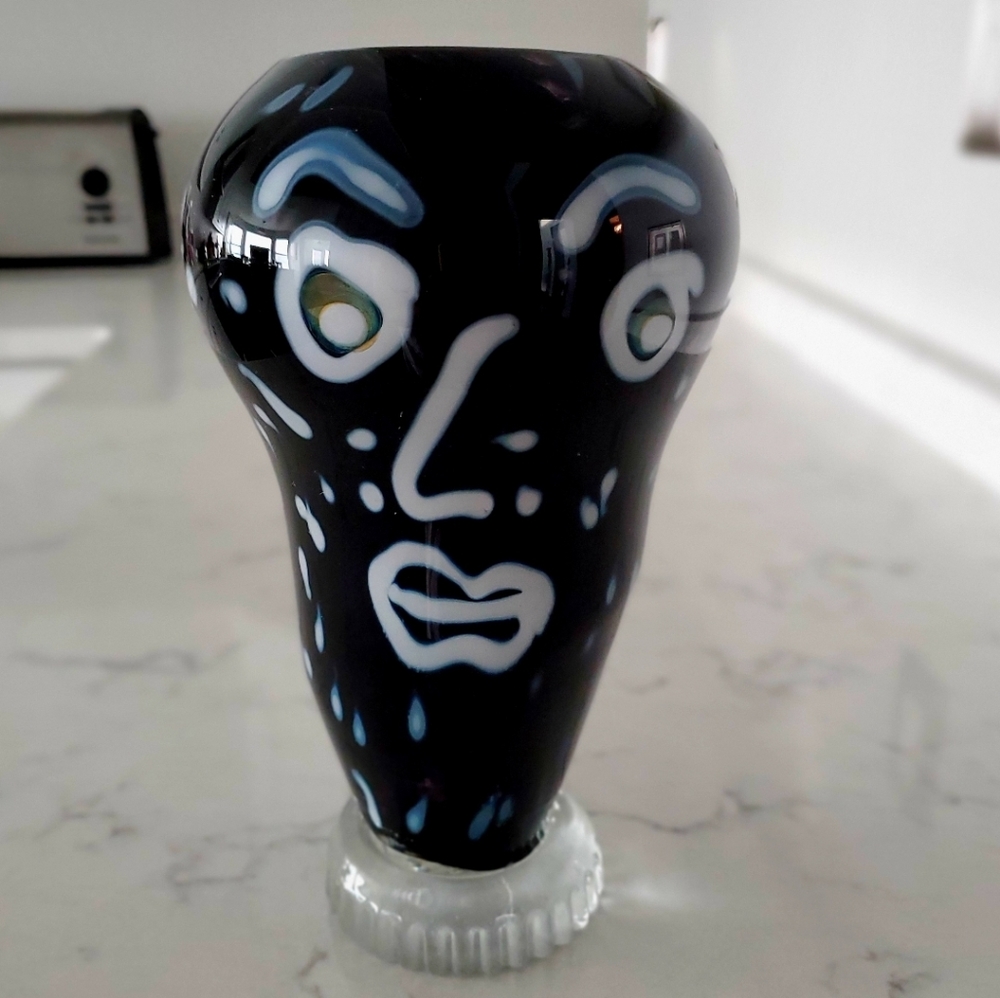 Face Vase Art Glass by Northern California Artist. Signed.